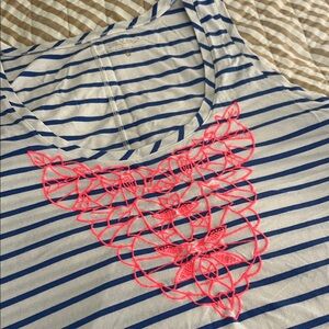 Striped Lilly Pulitzer tank Top with Neon Pink Embroidery